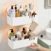 Gabeeriso Shower Caddy Suction 2 Pack, Drill-Free Removable Bathroom Organizer, Plastic Storage Shelf Holds Up To 22lbs, For Shampoo Body Wash Conditioner, Kitchen & Bathroom Use, White