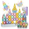 GAGAKU Mini Magnetic Tiles- 62 PCS Travel Magnetic Tile with Portable Storage Box Magnetic Blocks for Kids 3 4 5 6+ Portable Preschool STEM Educational Construction Sensory Gift Toys