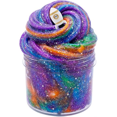 Galaxy Glitter Galaxy Slime, 8oz Party Favor for Kids Girls & Boys, Stress Relief Non-Sticky, Spacecraft Charm Includes, for Classroom Prizes, Christmas Stocking Stuffers, Goodie Bag Stuffers etc