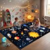 Galaxy Planets Play Rug for Kids, 5x7 Ft Outer Space Kids Carpet for Boys Room, Playroom, Classroom, Bedroom, Educational Solar System Rug for Leaning Planet, Non-Slip