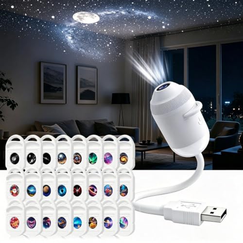 Galaxy Projector Night Light with 12 Projection Films,USB Star Projector with Adjustable Brightness & Focus,2-in-1 Galaxy Projector for Bedroom Bedroom Ceiling Wall Room Decor (24 Films(B))