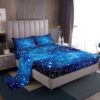 Galaxy Sheet Set Outer Space Sheets with Deep Pocket Fitted Sheet for 3D Printed Space Bed Sheets Set Space Outer Sky Blue Glitter Universe Galaxy Bedding Set Room Decor 3Pcs With 1 Pillow Twin Size