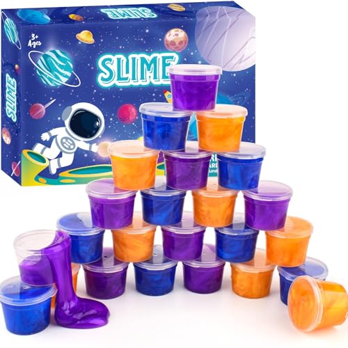 Galaxy Slime 24 Pack – Blue, Gold & Purple Slime Party Favors, Non-Sticky, Valentines Slime Kit for Classroom Prizes, Christmas Stocking Stuffers, Goodie Bag Stuffers,Easter Basket Stuffers for Kids