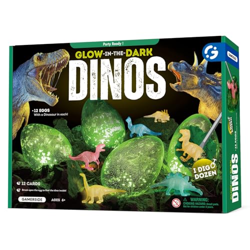 Gamerside Dino Eggs Dig Kit, 12 Glow in The Dark Dinosaur Eggs Dinosaur Toys, Dinosaur Dig Kit for Kids 6-12, Dino Dig, Dino Party Favors for Boys Girls