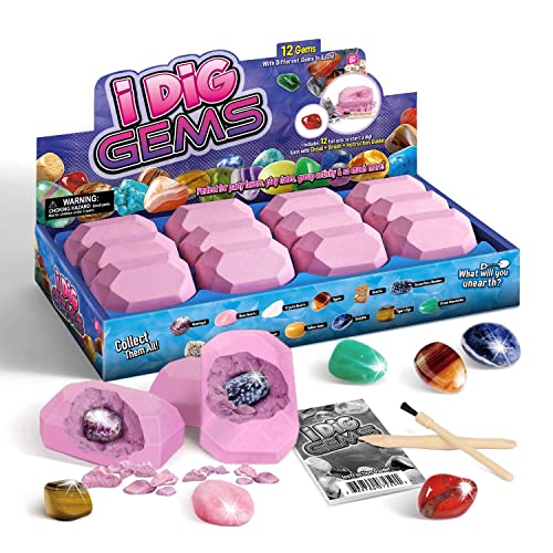Gamerside Gemstone Dig Kit - Dig up 12 Real Gems, Mineral & Rock Collection Gemstones and Crystals Excavation Kit for Kids STEM Toys Science Educational Birthday Gifts for Boys & Girls