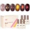 GAOY Glitter Cat Eye Gel Nail Polish Kit with Magnet, 6 Colors Pink Brown Golden Purple Red Holographic Nail Polish Set, UV Cure Gel for DIY Manicure at Home
