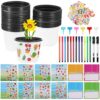 Garden Plastic Pot Craft Kit, 48 Sets Spring Flower Pot Crafts with Plant Labels, Stickers, Growth Charts, Watercolor Pens and Markers, Make Your Own DIY Planting Growing Tools Set for Kids