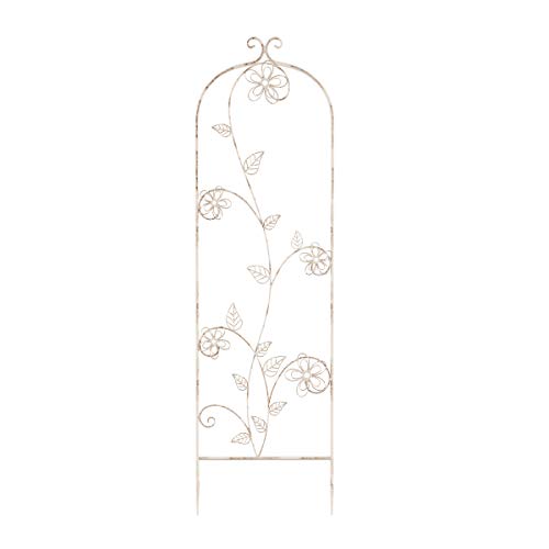 Garden Trellis- for Climbing Plants- Decorative Flower Stem Metal Panel-for Vines, Roses, Vegetable Plants & Flowers by Pure Garden (Antique White)