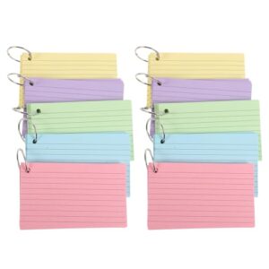 Garneck 10 Books of 3x5" Double-sided Index Cards with Ring, 50 Sheets Per Book, Colorful Flashcards Made of Paper and Metal, Universal Compatibility, Resists Ink Bleedthrough,
