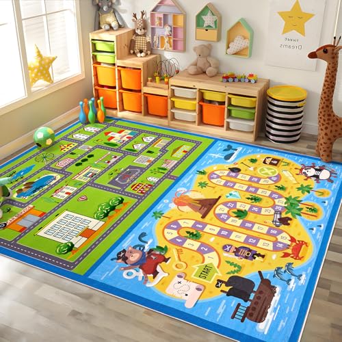 Garvee 5x7 Car Rug Play Mat for Toy Cars, Non Slip Maze Game Rugs for Kids Room, Educational Learning City Life Traffic Road Carpet Colorful Ultra Soft Nursery Mats for Girls and Boys