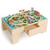 Garvee 84Piece Wooden Train Table w/Tracks and Drawer