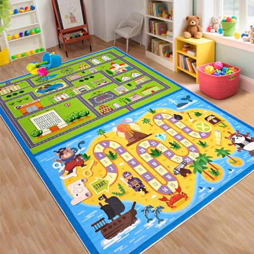 Garvee 8x10 Kids Playroom Rug, City Life Traffic Road Area Rug for Toy Cars, Washable Non Slip Maze Game Rugs Educational Learning Ultra Soft Colorful Nursery Mats for Children Baby Toddler