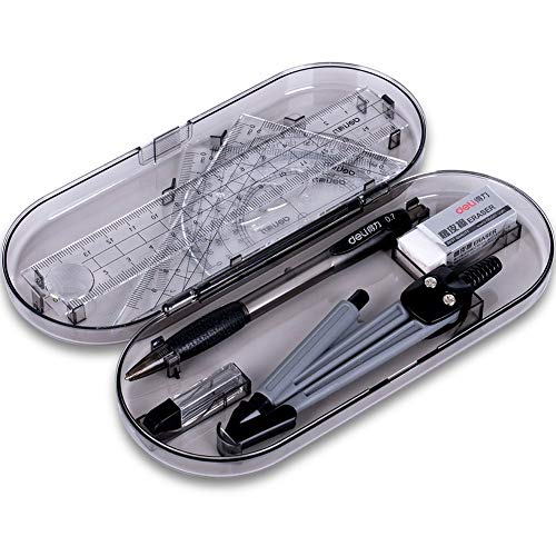Garvee Complete Math Geometry Set for School & Office - Precise Drawing Tool with Metal Compass, Ruler, Triangle, Protractor, Eraser - Shatterproof Storage Box - Ideal for Students