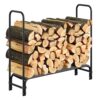 Garvee Firewood Rack Outdoor, Fireplace Log Holder with Fabric Mesh, Outdoor Indoor Metal Wood Pile Storage Organizer, Wood Storage for Porch Patio, Patio Logs Stand Tool, Black