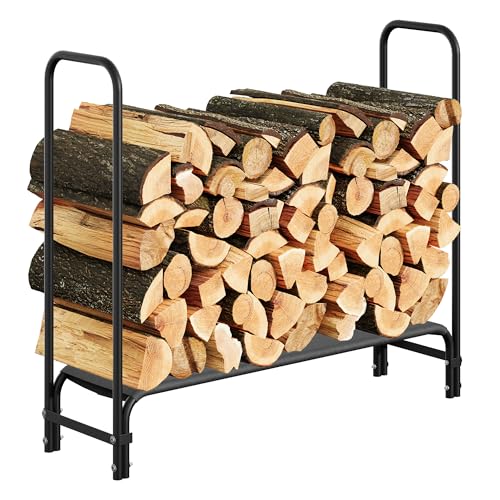 Garvee Firewood Rack Outdoor, Fireplace Log Holder with Fabric Mesh, Outdoor Indoor Metal Wood Pile Storage Organizer, Wood Storage for Porch Patio, Patio Logs Stand Tool, Black