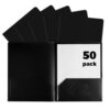 GarveeHome Heavy Duty 50-Pack Plastic Folders with Pockets – Letter Size Document Organizer – 2 Double Pockets, Business Card Slot – Multicolor (Blue/Red/Black) PP File Holders for Office & School