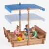 Garvee Kids Wooden Sandbox with Adjustable Canopy, 47.2'' x 47.2'' Outdoor Sand Box with Fold-Down Bench Seats & Cover, Fir & Pine Backyard Sandpit Playset for Ages 3+, Patio, Garden, Yard