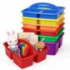 GarveeLife 6Pcs 3 Compartment Plastic Caddy Organizer with Handle, Multi Color PP Small Classroom Storage Caddy,Portable Divided Art Supply Storage Bin for Crafts,Office Stationery,Home Toy Organizer