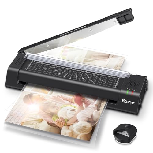Gasbye Laminator Machine, 13-Inch Thermal Laminator with Steel Paper Cutter, 13 Laminating Pouches, Corner Rounder, Jam Release Button for Home, Office, School, Teachers, Personal Use, Black
