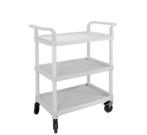 GATBO Heavy Duty 3-Tier Plastic Utility Cart with Wheels, Commercial Large Rolling Service Cart, 330 lb Capacity, Lockable Quiet Casters, Mobile Cart for Restaurant, Warehouse, Kitchen, Office, Gray