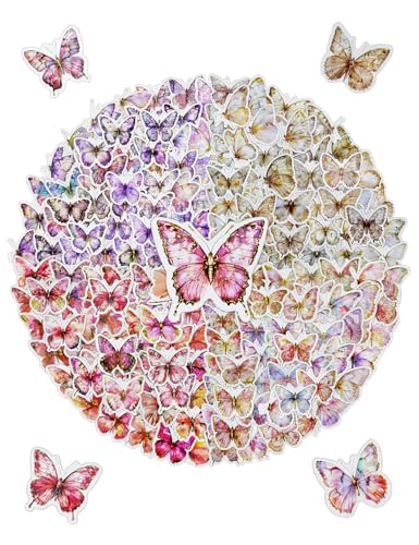 GAUENEEN 200 PCS Butterfly Stickers Pack, Waterproof Small Butterfly Stickers for Scrapbook Supplies Junk Journal Bullet Journal Planner Laptop, Gift for Teens, Adults (4 Colors)