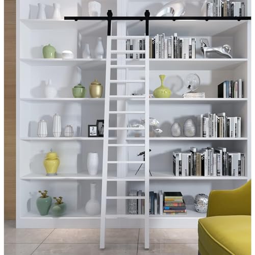 GAZOGJ Sliding Library Ladder Hardware Kit Rolling Ladder Hardware 3.3-19.7ft Track/Rail Top Mount, Rustic Black Steel Sliding Ladder Track for Home/Loft/Office/Study,Size_name-13.1ft/4m Track kit