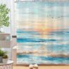 GCIREC Beach Coastal Shower Curtain, Teal Blue Ocean Sunset Sea Waves Abstract Art Oil Painting Bathroom Curtain Home Bathtub Decor Waterproof Fabric Machine Washable with 8 PCS Hooks,48" Wx72 L