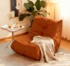 GDFStudio Floor Lounge Chair with Button Tufted Detail, Armless Accent Chair, Relax Bean Bag Style Living Room Reading Lounger, Microfiber Comfy Lounge Seating for Living Room, Orange