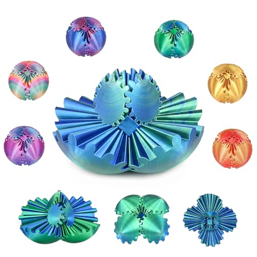 Gear Ball, 3D Printed Gear Sphere Fidget Toy, Sensory Stress Relief Ball for Kids and Adults, ADHD Autism Desk Toy Stocking Stuffer Unique Fun Office White Elephant Gift (Forest Green, 2.6 inches)