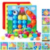 Geekper 68PCS Button Art Toys for Toddlers Color Matching Mosaic Pegboard, Early Learning Educational Toys for 3, 4, 5, 6 Year Old Kids Boys and Girls Easter Gifts, 10 Pictures and 58 Buttons