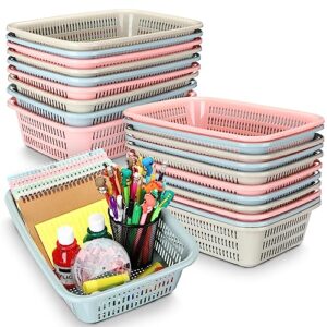 Geelin 18 Pcs Storage Baskets Plastic Mesh Organizer Basket Classroom Bins Colored Storage Bins Colorful Storage Trays for Paper Desk Shelf Home School Office Drawer, 11.4 x 7.9 x 3 inch