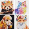 geesfayan 4 Pack Diamond Art Kit for Kids 6 Inch DIY Animal Gem Art with 4 Tools Sets, Gem Painting for Beginners, Creative Craft Gift for Teens & Kids(Poodle Cat Red Panda Fox)