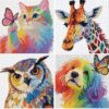 geesfayan 4 Pack Diamond Art Kit for Kids 6 Inch DIY Animal Gem Art with 4 Tools Sets, Gem Painting for Beginners, Creative Craft Gift for Teens & Kids(Owl Giraffe)