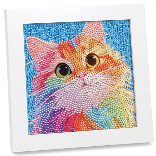 geesfayan Diamond Art Kits for Kids,6 Inch DIY Gem Art Painting with 7 Inch Frame, Complete Starter Kit for Beginners, Creative Arts & Crafts Gift for Girls & Boys (Colorful Cat)