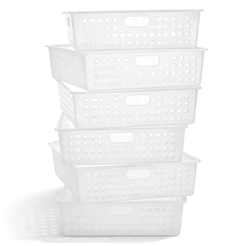 Geetery 6 Pack Classroom Storage Baskets with Handle 14''x10'' Paper Tray Holds A4 Turn in Trays Plastic Paper Baskets Desk Organizer Bin for Classroom, Library, Office, Home (Clear)