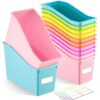 Geetery 6 Pcs Book Bin for Classroom with Labels Stackable Plastic Organizing Bins 11.5 x 5.4 x 7.5 in Book Holders Storage Bins Box Baskets for Classroom Library Home (Pastel Color)