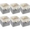Geiserailie 6 Pcs 11 x 11 Inch Cube Storage Bins Fabric Storage Organizer Bins Foldable Cube Baskets with Sturdy Carry Handles Wicker Baskets for Home (Gray and White)