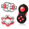 Gejoy 3 Pcs Fidget Toys Adult Set - Controller Fidget Pad, Bike Chain & Flippy Chain, Silent Sensory Stress Relief Toys for ADHD Add OCD Anxiety, Office Work Study for Teens Adults(Black and Red)