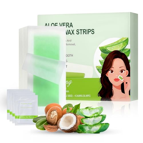Gemlady Wax Strips for Face,Bikini,Eyebrow Hair Removal, 40Pcs Facial Waxing Strips Kit for Women with 40 Face Wax Strips & 4 Calming Wipes | Hypoallergenic, All Skin Types, Aloe Vera