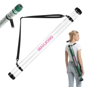 Gemscream 1 Pcs 37 Inch Mahjong Mat Storage Tube Plastic Waterproof Mahjong Mat Holder with Strap and Printed Outdoor Travel Storage Tube for Board Games Yoga Mats Tripod, Mats Not Include (Clear)