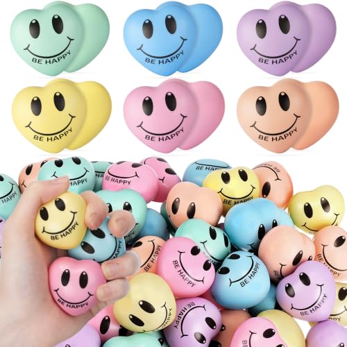 Gemscream 60 Pack Stress Balls Mini Foam Ball Relief Squeeze Toys with Motivational Quotes for Teens Adults Fidget Anxiety Anger Relief at Work School Home Classroom Prizes Bulk (Happy Heart)