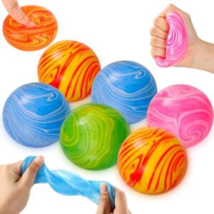 Gemscream 6 Pack Fidget Stress Balls for Adult Slow Rising Squeeze Ice Cube Gradient Flowing Silent Sensory Stress Balls for Anxiety Relief Party Favor Goodie Prizes (2.4 Inches)