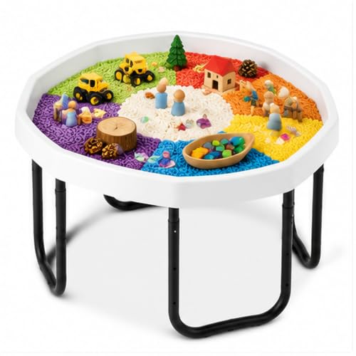 Gemscream Sensory Tray Durable Play Tuff Tray with Adjustable Height Stand for Kids Toddlers Indoor Outdoor for Sand Water Block Pasta Rainbow Rice Christmas Novelty Gifts(White,Medium)