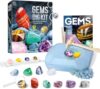 Gems Dig Kit for Kids - STEM Science Toy with 12 Genuine Gemstones - Archaeology Excavation Kit Includes Keychain & Display Stand - Educational Gift for Boys & Girls Ages 6+