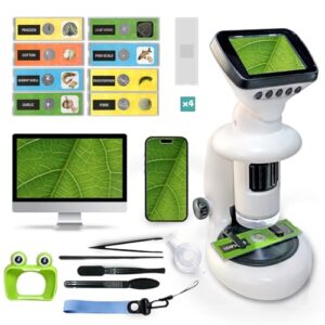 GEMUFO Microscope for Kids with 12 Slides, 200X-1000X,2.4" Screen Digital Handheld Kids Microscope Kit, Portable Pocket Removable Miniscope Science Toys Gifts for for 3 4 5 6 7 8 9 10 11 12 Year Old