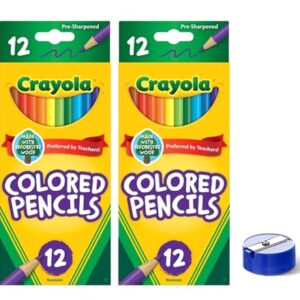 Generic Colored Pencils 12ct 2pk, Assorted Colors, Pre-Sharpened + Bonus Sharpener (Color May Vary) - Vibrant Colors for Art & School Projects