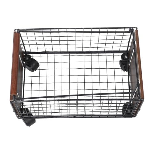 Generic Rolling Cart Organizer with Swivel Wheels and Pull Rod, Metal Library Cart for Teachers, Heavy Duty Load Capacity, Quiet Operation, High Sided Basket for Classroom and Office