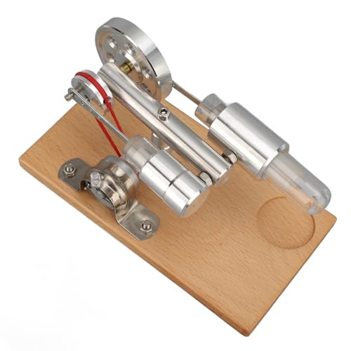 Generic Stirling Engine Motor Model for School Physics Experiment | Electricity Generator LED Lights, Runs 8+ Hours Continuously, Aluminum Alloy & Pine Wood, for Kids Science Projects