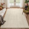 GENIMO Soft Washable Area Rugs 5x7, 3D Modern Tile Design Rugs for Living Room, High-Low Pile Textured Non Slip Fuzzy Shag Carpet, Non-Shedding Stain Resistant Beige Carpet for Bedroom, Dining Room