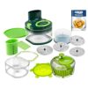 Genius Nicer Dicer Pegasus Vegetable Chopper Deluxe Set 20 Pieces Hand Pull Lid Low Effort Vegetable Cutter for Quick and Safe Work + Salad Spinner